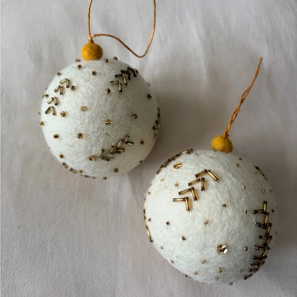 West Elm Felt Beaded Ornaments - Set of 2